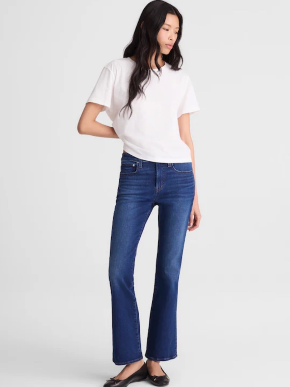 NWT Madewell The Stretch Flare Crop Jeans Dark Wash Size 27S Magic Pockets